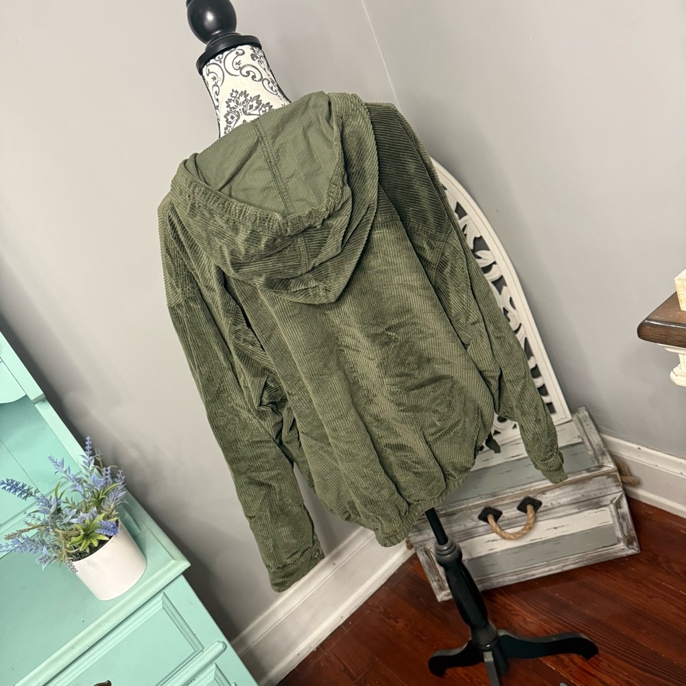 American Eagle Ribbed Henley Pullover Hoodie Size XL Green Loungewear Cozy - Picture 7 of 11